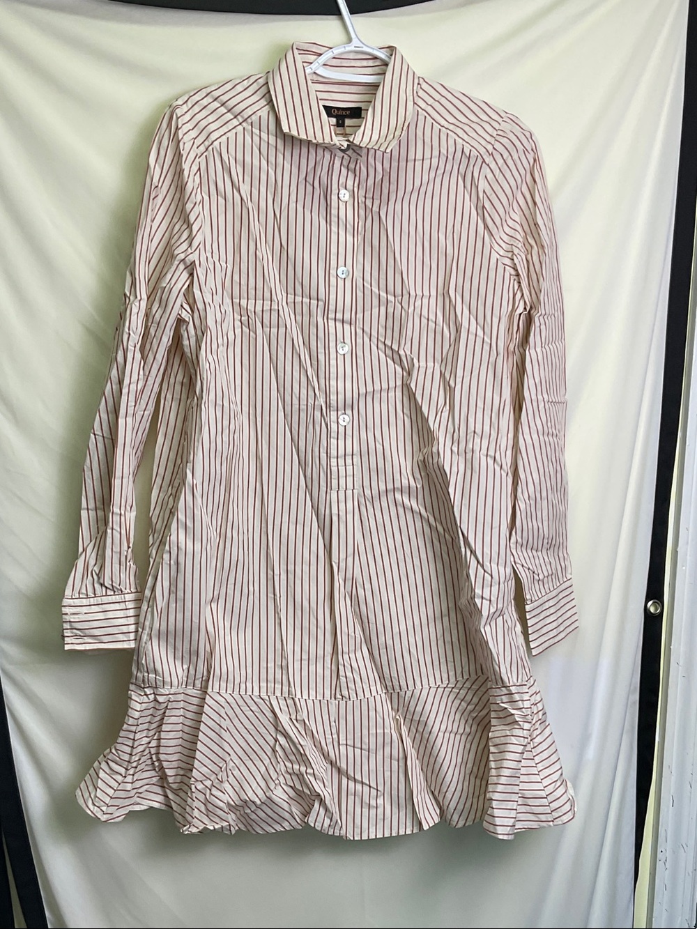 Quince Cream Mini Dress with Brown Pinstripes